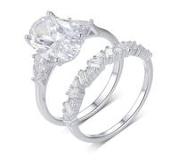 Mesnt Anello Promessa di Matrimonio, Oro Bianco 9K Set di 2 Anelli con moissanite da 8x12 mm e 4,5 ct, Taglia 13