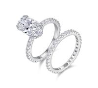 Mesnt Anello Promessa Donna, Platino 2 Anelli dell'eternità con moissanite Ovale, Taglia 12