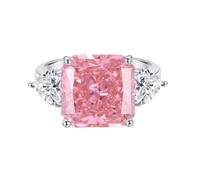 Mesnt Anello Proposta Matrimonio Oro Bianco, 9K Anello con Zaffiro Rosa Quadrato Creato in Laboratorio da 12x12 mm e moissanite a Cuore, Taglia 23,5