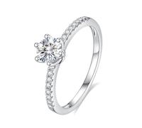 Mesnt Anello Proposta Matrimonio Oro Bianco, 9K Anello Sottile Half Eternity con 6 Griffe in moissanite Rotonda da 0,5 ct, Taglia 22