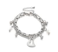 Mesnt Braccialetti Donna Acciaio, Bracciale A Catena Semplice A Doppio Strato con Palline e Ciondolo A Cuore 18+5cm Lunghezza Estensore in Acciaio per Donna Argento