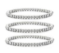 Mesnt Braccialetti Donna Acciaio, Bracciale di Perline da 4 mm 3 Pezzi Set 16 cm Elastico in Acciaio Inossidabile per Donna Argento