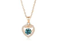 Mesnt Catena Collana Donna, Donna Collana Ciondolo a Forma di Cuore Infinito con moissanite Rotonda da 6 mm Color Verde Acqua in Oro Rosa 9 carati, 40+5cm