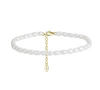 Mesnt Cavigliera Argento 925, Bracciale alla Caviglia con Fili di Perle 23+5cm in Argento 925 per Donne Oro