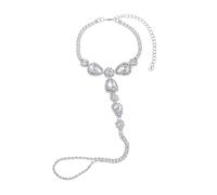 Mesnt Cavigliera Donna, Argento Cavigliera in zirconi cubici con Anello per Le Dita dei Piedi Cavigliera - Accessori da Spiaggia per Signore e Ragazze, Lunghezza: 20.7+10CM