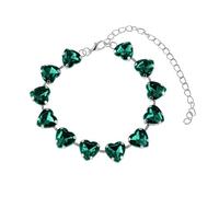 Mesnt Cavigliera Donna Elegante, Argento Cuore Verde Crystal Link Catena Cavigliera Bracciale Cavigliera - Accessori da Spiaggia per Signore e Ragazze, Lunghezza: 21+10CM