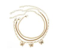 Mesnt Cavigliera Donna Elegante, Oro 3PCS Set Catena impilabile Multistrato con Ciondolo a Farfalla Regolabili Cavigliere per Donne Ragazze Gioielli Spiaggia, Lunghezza: 21.5+10CM