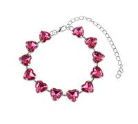 Mesnt Cavigliere Argento, Cuore Rosa Rosso Crystal Link Catena Cavigliera Bracciale Regolabile Cavigliera Gioielli da Spiaggia per Donna, Lunghezza: 21+10CM