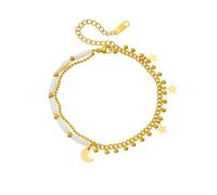 Mesnt Cavigliere Bracciali Donna, Acciaio Oro Doppia Catena con Pendente Luna e Stella Cavigliere da Spiaggia per Donna, Lunghezza: 18+6.5CM