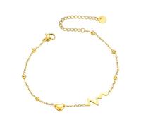 Mesnt Cavigliere da Donna, Acciaio Oro Catena a Sfere con Cuore Lucido ed ECG Regolabile Cavigliere da Spiaggia per Donna, Lunghezza: 19+5CM