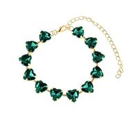 Mesnt Cavigliere da Donna, Oro Cuore Verde Crystal Link Catena Cavigliera Bracciale Cavigliera - Accessori da Spiaggia per Signore e Ragazze, Lunghezza: 21+10CM