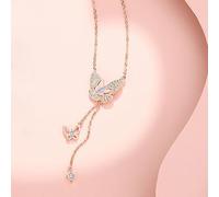 Mesnt Ciondolo Collana Donna, Donna Oro Rosa 18 carati Collana di Lusso con Farfalla in moissanite e Pendente a Catena con Nappina, Lunghezza 40+5cm