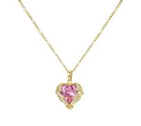 Mesnt Ciondolo Oro per Donna, Donna Rame Collana con Ciondolo a Forma di Cuore con Ala d'Angelo e zirconi cubici Rosa, Oro