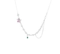 Mesnt Collana da Donna, Donna Oro Bianco 18 carati Collana di Fiori con Piccolo Smeraldo e moissanite Creati in Laboratorio, Lunghezza 40+5cm