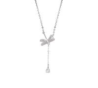 Mesnt Collana da Donna, Donne Oro Bianco 9 carati Collana a Forma di Libellula a Forma di Y con Pendente di moissanite a Forma di Nappa a Catena, Lunghezza 40+5cm