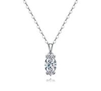 Mesnt Collana Donna Oro Bianco, Donna Collana Ciondolo Solitario con moissanite a Forma di marchesa da 1 ct in 18 carati, 40+5cm