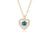 Mesnt Collana Pendente Donna, Donna Collana Ciondolo a Forma di Cuore Eternity con moissanite Rotonda da 5 mm Color Verde Acqua in Oro Rosa 9 carati, 40+5cm