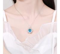 Mesnt Collana Pendente Donna, Donna Oro Bianco 375 Ciondolo Topazio Ovale di Lusso e moissanite Blu