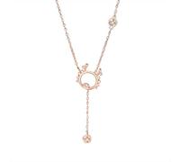 Mesnt Collana Pendente Donna, Donna Oro Rosa 18 carati Collana a Forma di Drago Carino Cavo a Y con Catena da 38MM, Nappina e moissanite, Lunghezza 40+5cm