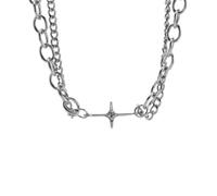 Mesnt Collana Uomo Acciaio, Argento | Collana con ciondolo a croce a doppia catena