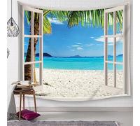 Mesnt Coperta da Spiaggia, con Vista panoramica sulla vedova, Palme, Oceano, Telo da Picnic, Decorazione da Parete per Camera da Letto, 210 x 140 cm (Larghezza x Altezza)