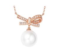 Mesnt Donna 9K Roségold Collana con Fiocco di Diamanti e Pendente di Perla da 9 mm