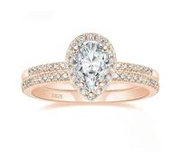 Mesnt Fede Nuziale in Argento per Donna, Donna Argento Sterling Set di 2 Anelli di Fidanzamento Halo con Cubic Zirconia a Forma di Pera 6x9mm, Oro Rosa, Taglia 18,5