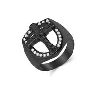 Mesnt FEDI Nuziali da Uomo, Anello Chevalier in Acciaio Inossidabile Largo 23MM da Uomo con Scudo a Croce e zircone cubico, Nero, Taglia 25