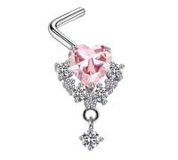 Mesnt Helix Piercing Orecchio1 Pezzi 20G Perline per Piercing al Naso a Forma di L Cuore con zirconi cubici in Acciaio Inossidabile, Rosa argento-Stile 1, 0.8x7mm
