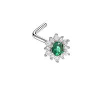 Mesnt Helix Piercing Orecchio1 Pezzi 20G Perline per Piercing al Naso a Forma di L Fiore con zirconi cubici in Acciaio Inossidabile, Verde argento-Stile 8, 0.8x7mm