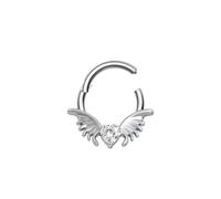 Mesnt Helix Piercing Uomo1 Pezzi 16G Anelli a Cerchio per Piercing al Naso Cerchietto con ali d'angelo e cuore in zirconi cubici in Titanio, Stile 3-Argento, 1.2x8mm