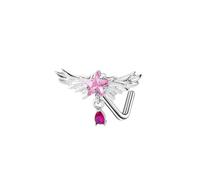 Mesnt Orecchini Piercing Naso1 Pezzi 20G Perline per Piercing al Naso a Forma di L Ali di stella e di angelo con zirconi cubici in Acciaio Inossidabile, Rosa argento-Stile 7, 0.8x7mm