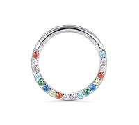 Mesnt Piercing Helix Titanio1 Pezzi 16G Anelli a Cerchio per Piercing al Naso Cerchietto con zirconi cubici colorati, Argento, 1.2x12mm