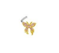 Mesnt Piercing Helix Uomo1 Pezzi 20G Perline per Piercing al Naso a Forma di L Farfalla con zirconi cubici in Acciaio Inossidabile, Oro Rosa, 0.8x7mm