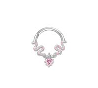 Mesnt Piercing Naso Acciaio Chirurgico1 Pezzi 16G Anelli a Cerchio per Piercing al Naso Cerchio e serpente con cuore in zirconi cubici, Rosa argento-Stile 24, 1.2x10mm