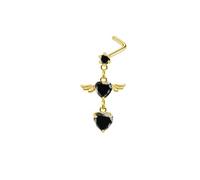 Mesnt Piercing Naso1 Pezzi 20G Perline per Piercing al Naso a Forma di L Ali d'angelo e cuore in zirconi cubici in Acciaio Inossidabile, Oro Nero, 0.8x7mm