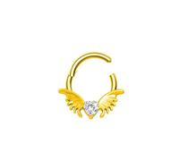 Mesnt Piercing Septum Titanio1 Pezzi 16G Anelli a Cerchio per Piercing al Naso Cerchietto con ali d'angelo e cuore in zirconi cubici, Stile 3-Oro, 1.2x8mm