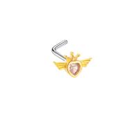 Mesnt Septum Piercing Anello1 Pezzi 20G Perline per Piercing al Naso a Forma di L Corona e ali d'angelo con zirconi cubici a forma di cuore in Acciaio Inossidabile, Oro Rosa-Stile 6, 0.8x7mm
