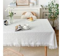 Mesnt Tovaglie Antimacchia, 180x180 cm Tovaglia a quadri con nappe per buffet e banchetti, antirughe, Bianco, Stile8