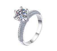 Mesnt VVS1-VVS2 - Anello di fidanzamento da donna, in oro bianco 14 K, 18 carati, con 6 gres, diamante coltivato in laboratorio, 2 carati (D, in VVS1-VVS2), Diamante realizzato in laboratorio