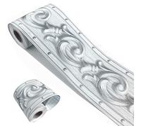 Mesoar Elegante carta da parati 3D grigio argento bordo adesivo da parete adesivo per soffitto casa per bagno soggiorno cucina parete 10 cm x 5 m
