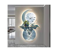 MESOVFCA Paesaggio 3D Decorazione da parete con orologio Nove Pesci Immagine Decorazione d'ingresso Pittura con montagne, alberi e cervi Decorazione orientale Sculture da parete per la stanza