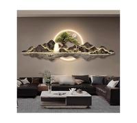 MESOVFCA Paesaggio 3D Wall Art Decor con luce LED tradizionale scultura orientale da parete con albero e montagna che scorre acqua porta ricchezza pittura murale lampada murale