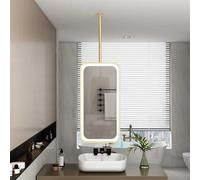 MESOVFCA Specchio a soffitto a LED, Specchio da Bagno Quadrato sospeso con 3 Colori e luci dimmerabili, Adatto per casa o Hotel (Oro, 50x90 cm)