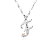 Mesovor Collane in Argento Sterling 925 per Donna, Delicata Collana con Nome Iniziale e Cuore in Oro Rosa, Regali di Gioielli per Fmiglia, Madre, Sorella, Figlia, Moglie (Lettera-F)