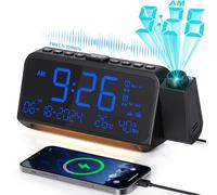 Mesqool Sveglia a Proiezione, Sveglia Digitale a Proiettore con Dimmer a 5 Livelli, Modalità Giorno Lavorativo/Weekend, 2 Allarmi, FM, Snooze, Temperatura, Umidità, Caricatore USB Type-C
