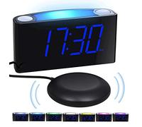 Mesqool Sveglia con vibrazione, digitale, senza udito con luce notturna a 7 colori, grande display a LED, regolazione della luminosità 0-100%, 2 Porte USB, Type C