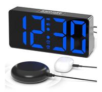 Mesqool Sveglia da Comodino, Sveglia Digitale con Vibratore per Sordi, Dormiglioni Profondi, adolescenti e ipoudenti, Ampio Display Sveglia Digitale con Doppio Allarme, Volume Regolabile