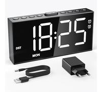Mesqool Sveglia Digitale, Modalità Giorno Lavorativo/Weekend, 2 Allarmi, Caricatore USB Tipo C, Dimmer & Volume a 5 Livelli, Snooze, 12/24H, DST (Bianco)