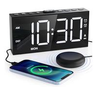 Mesqool Sveglia Super Rumorosa con Vibratore per Dormiglioni Pesanti, Porta USB, Modalità Giorno Lavorativo/Weekend, Volume a 5 Livelli e Dimmer, 12/24H&DST, Snooze(Bianco)